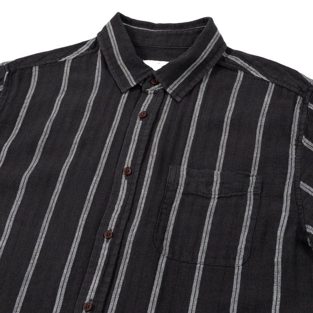 Katin Button Up Shirt Mens L Black Striped Linen Blend Short Sleeve Casual Beach
